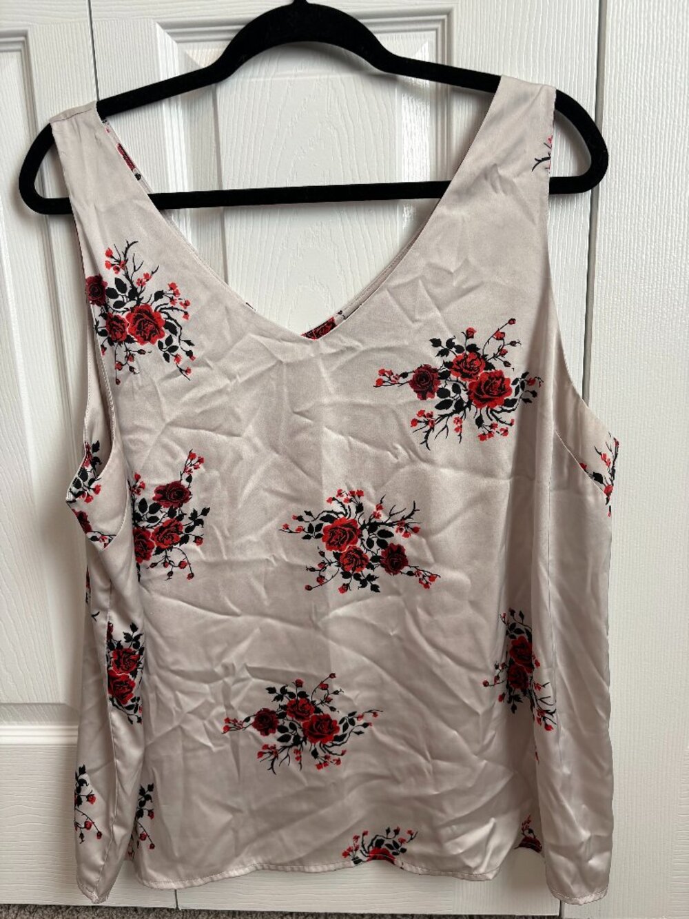 Ekouaer Silk Satin Tank Top V Neck Sleeveless Blouse Ivory Rose